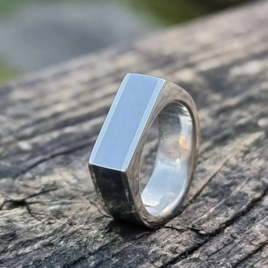 Titanium and Silver Signet Ring