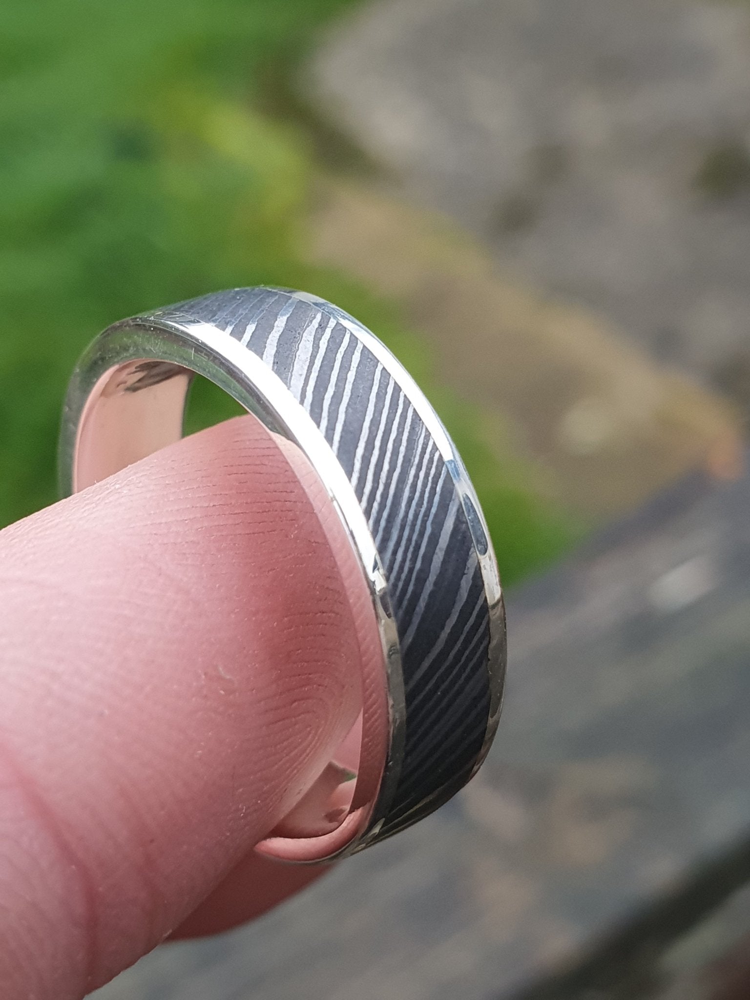 Damascus and Silver Ring - AlfiesHandCrafts