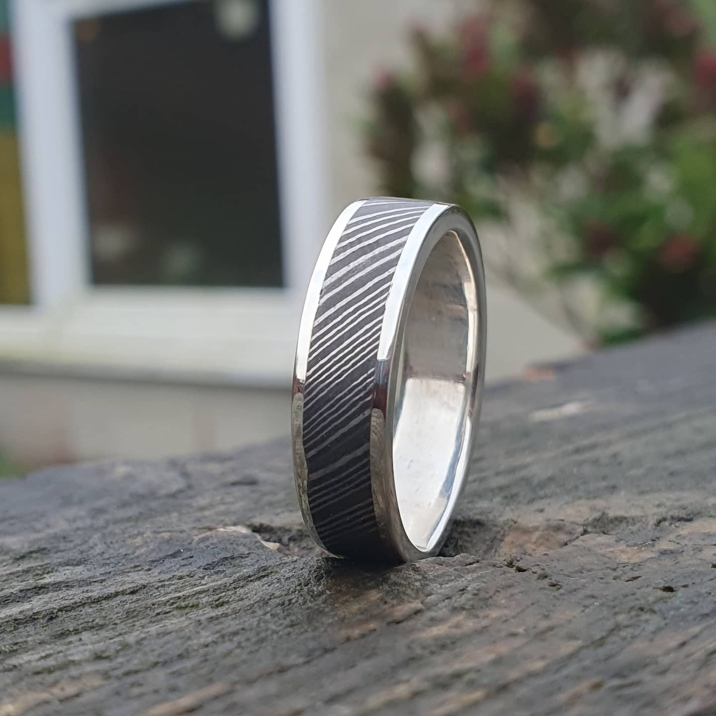 Damascus and Silver Ring - AlfiesHandCrafts
