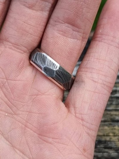 Faceted Damascus and Silver Ring - AlfiesHandCrafts