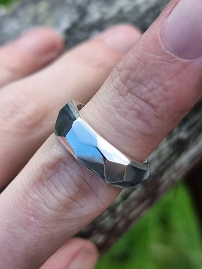 Faceted Titanium and Silver Ring - AlfiesHandCrafts