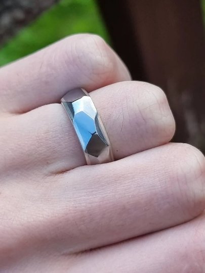 Faceted Titanium and Silver Ring - AlfiesHandCrafts
